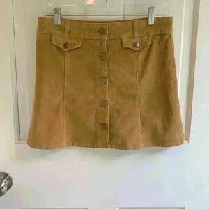 Button front tan corduroy skirt academia